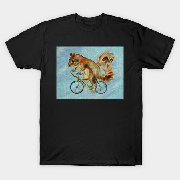 Squirrel On Bike (blue background) T-Shirt by ellemrcs